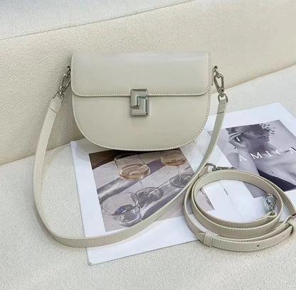 Fresh Sweet Solid Shoulder Bags Niche All-match Elegant Genuine Leather Crossbody Saddle Bag 2024 New Commuter Bolsas Mujer
