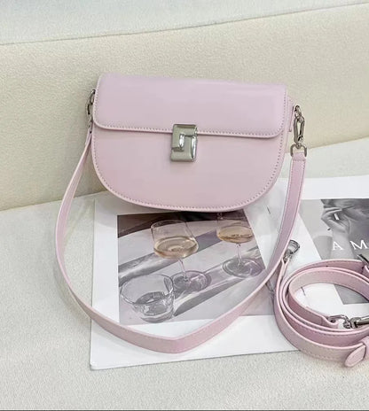 Fresh Sweet Solid Shoulder Bags Niche All-match Elegant Genuine Leather Crossbody Saddle Bag 2024 New Commuter Bolsas Mujer