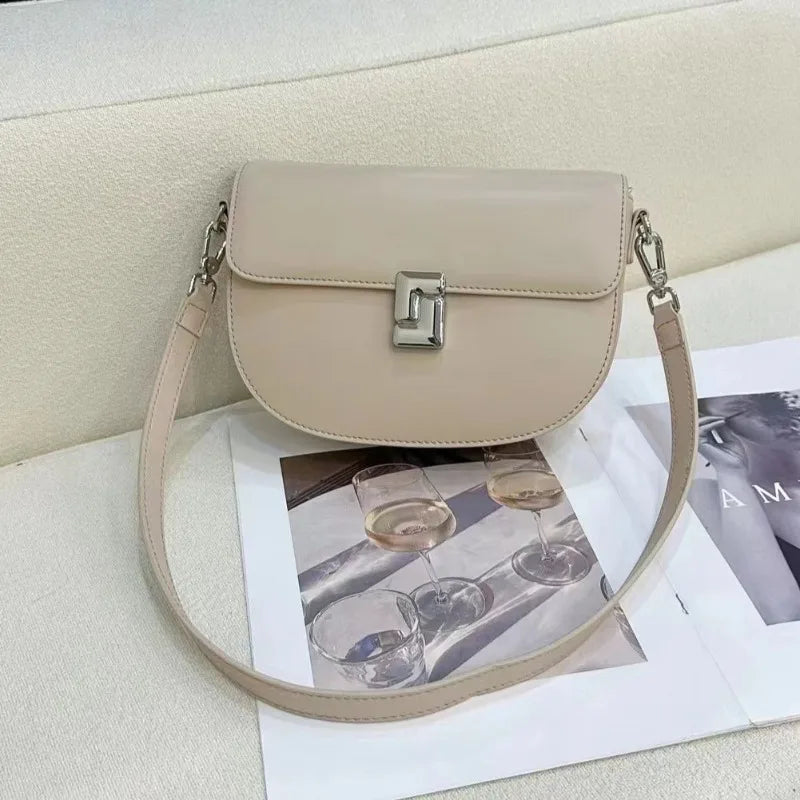 Fresh Sweet Solid Shoulder Bags Niche All-match Elegant Genuine Leather Crossbody Saddle Bag 2024 New Commuter Bolsas Mujer
