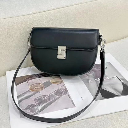 Fresh Sweet Solid Shoulder Bags Niche All-match Elegant Genuine Leather Crossbody Saddle Bag 2024 New Commuter Bolsas Mujer
