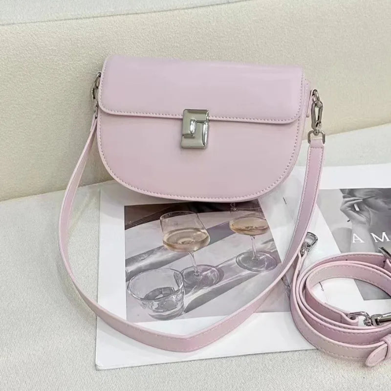 Fresh Sweet Solid Shoulder Bags Niche All-match Elegant Genuine Leather Crossbody Saddle Bag 2024 New Commuter Bolsas Mujer