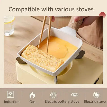 Fried Egg Pan Nonstick Japanese Omelette Tamagoyaki Frying Pan with Wooden Cover Gas Stove and Induction Cooker Kitchen Cookware