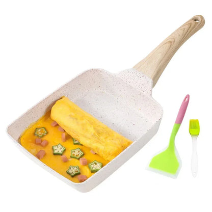 Fried Egg Pan Nonstick Japanese Omelette Tamagoyaki Frying Pan with Wooden Cover Gas Stove and Induction Cooker Kitchen Cookware