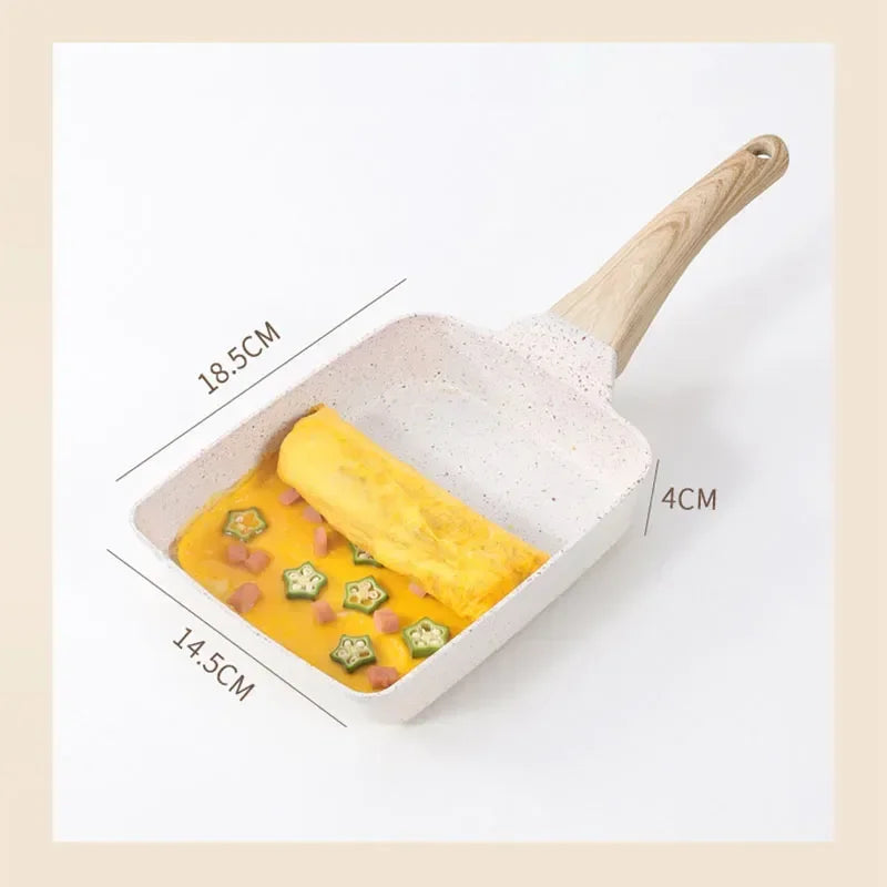 Fried Egg Pan Nonstick Japanese Omelette Tamagoyaki Frying Pan with Wooden Cover Gas Stove and Induction Cooker Kitchen Cookware