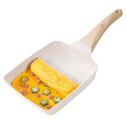 Fried Egg Pan Nonstick Japanese Omelette Tamagoyaki Frying Pan with Wooden Cover Gas Stove and Induction Cooker Kitchen Cookware