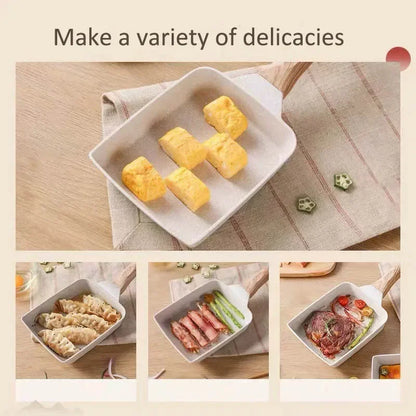 Fried Egg Pan Nonstick Japanese Omelette Tamagoyaki Frying Pan with Wooden Cover Gas Stove and Induction Cooker Kitchen Cookware