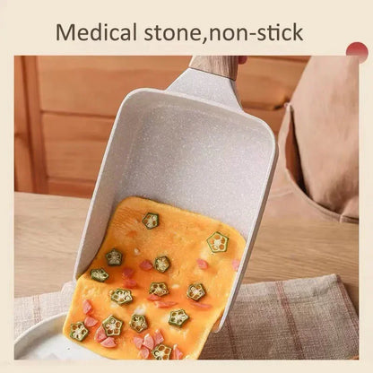 Fried Egg Pan Nonstick Japanese Omelette Tamagoyaki Frying Pan with Wooden Cover Gas Stove and Induction Cooker Kitchen Cookware