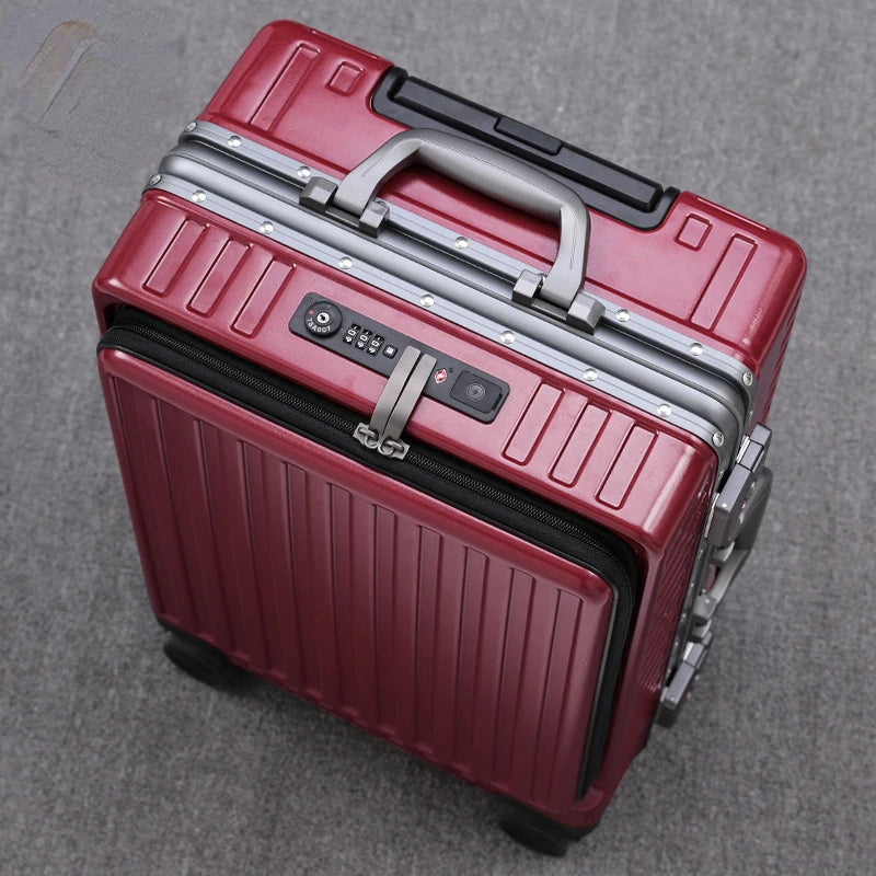 Front-opening suitcase luggage case password box multifunctional boarding box aluminum frame suitcase
