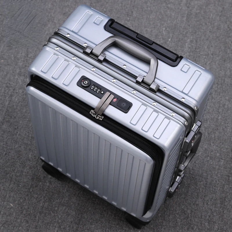 Front-opening suitcase luggage case password box multifunctional boarding box aluminum frame suitcase