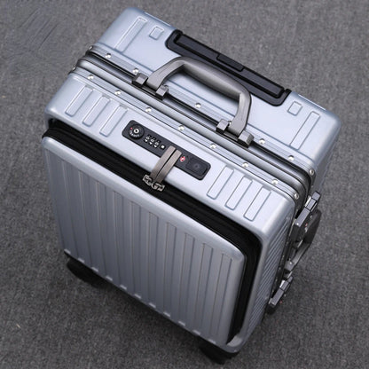 Front-opening suitcase luggage case password box multifunctional boarding box aluminum frame suitcase