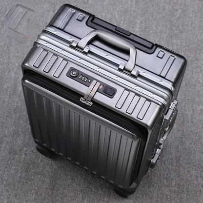 Front-opening suitcase luggage case password box multifunctional boarding box aluminum frame suitcase