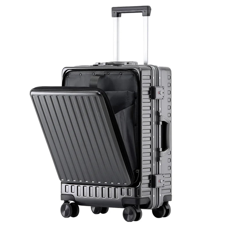 Front-opening suitcase luggage case password box multifunctional boarding box aluminum frame suitcase
