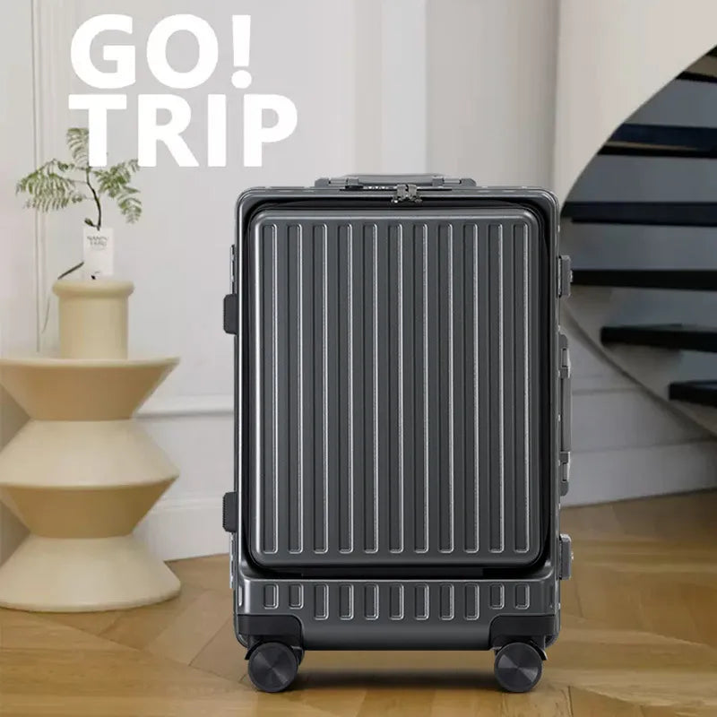 Front-opening suitcase luggage case password box multifunctional boarding box aluminum frame suitcase