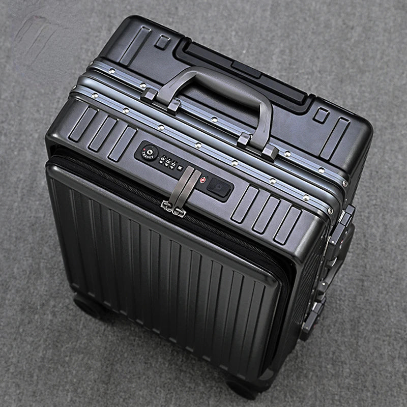 Front-opening suitcase luggage case password box multifunctional boarding box aluminum frame suitcase
