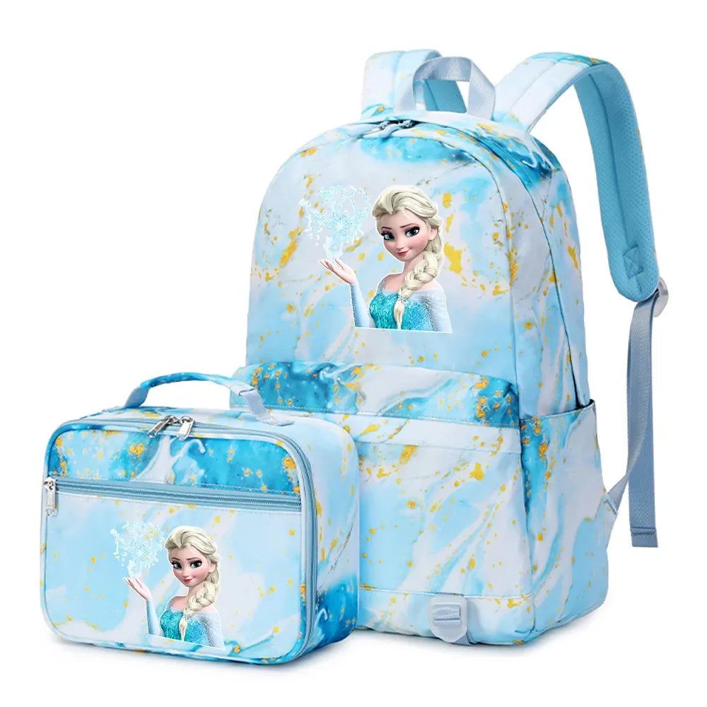 Frozen Alsa Princess Girls Boys Kids 2 pcs Backpack with Lunch Bag Rucksack Casual School Bags for Student Teenagers Women Sets