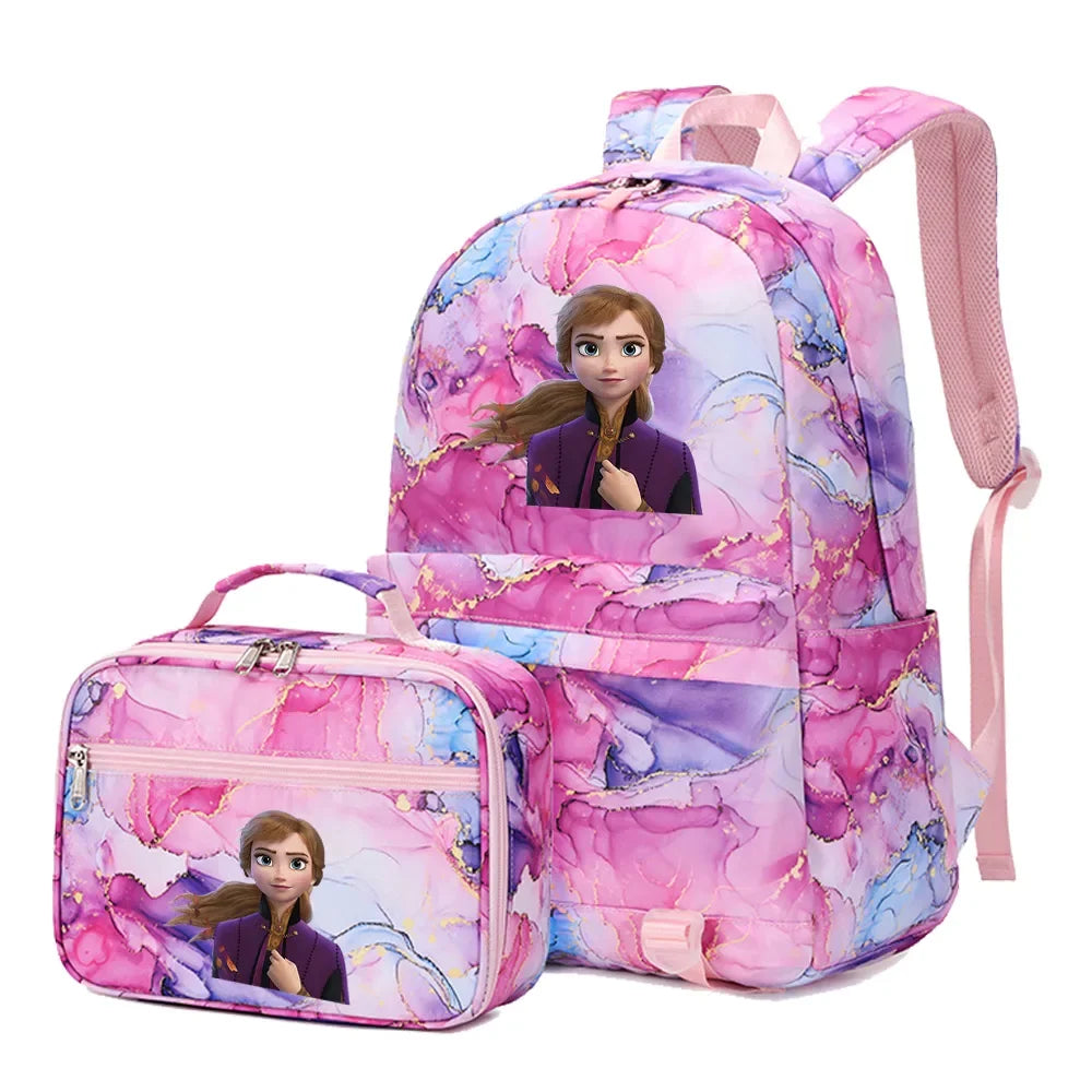 Frozen Alsa Princess Girls Boys Kids 2 pcs Backpack with Lunch Bag Rucksack Casual School Bags for Student Teenagers Women Sets