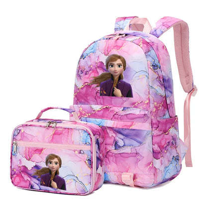 Frozen Alsa Princess Girls Boys Kids 2 pcs Backpack with Lunch Bag Rucksack Casual School Bags for Student Teenagers Women Sets