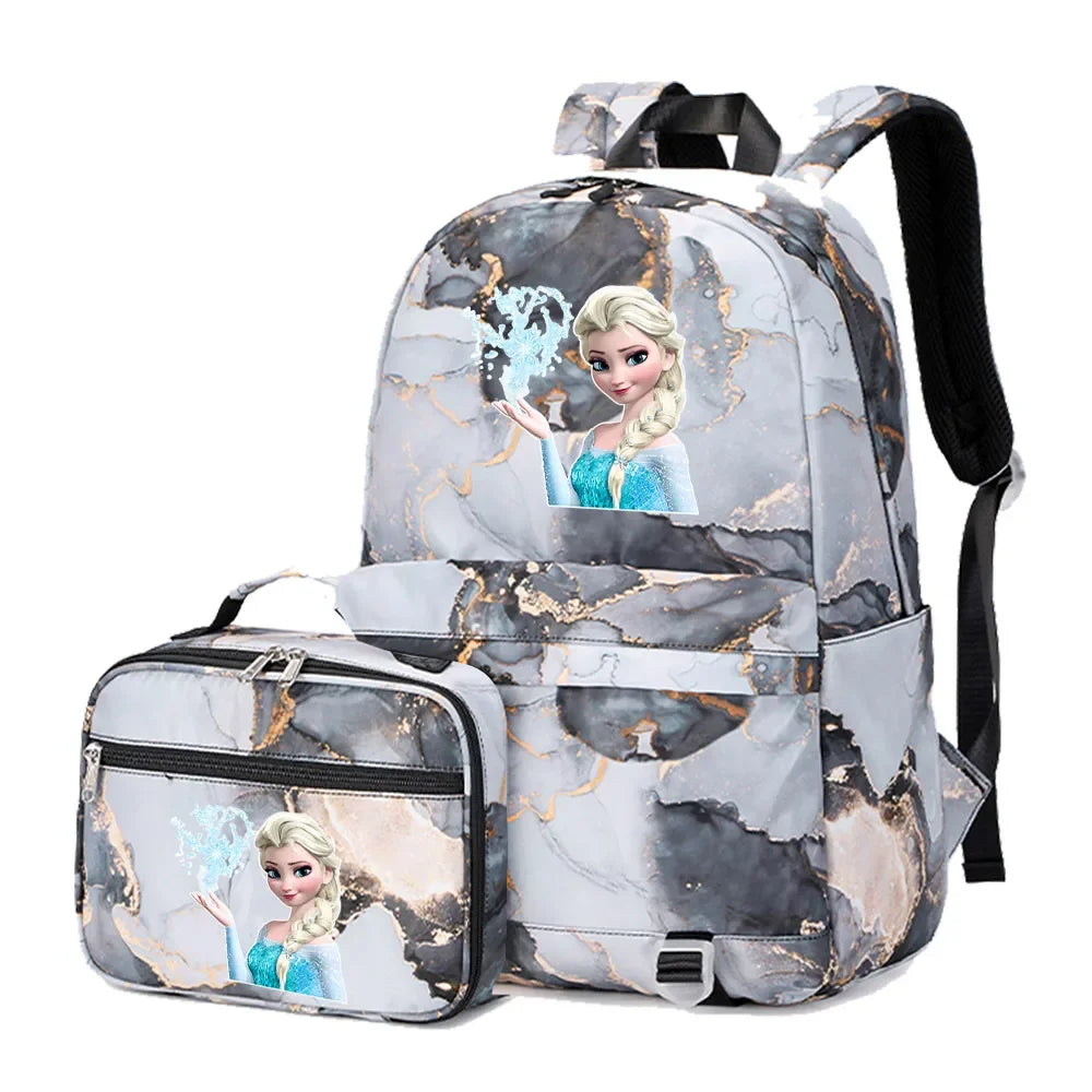 Frozen Alsa Princess Girls Boys Kids 2 pcs Backpack with Lunch Bag Rucksack Casual School Bags for Student Teenagers Women Sets