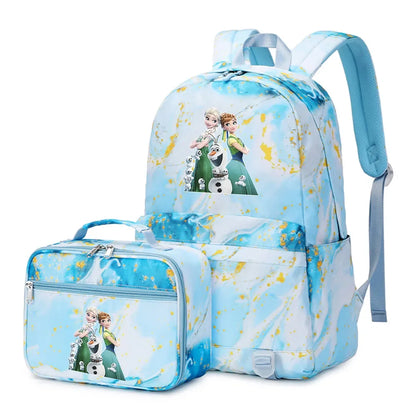Frozen Alsa Princess Girls Boys Kids 2 pcs Backpack with Lunch Bag Rucksack Casual School Bags for Student Teenagers Women Sets