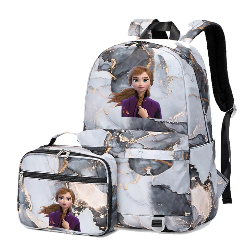Frozen Alsa Princess Girls Boys Kids 2 pcs Backpack with Lunch Bag Rucksack Casual School Bags for Student Teenagers Women Sets