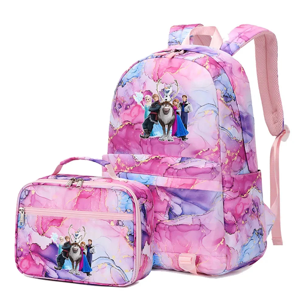 Frozen Alsa Princess Girls Boys Kids 2 pcs Backpack with Lunch Bag Rucksack Casual School Bags for Student Teenagers Women Sets