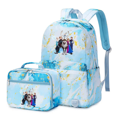 Frozen Alsa Princess Girls Boys Kids 2 pcs Backpack with Lunch Bag Rucksack Casual School Bags for Student Teenagers Women Sets