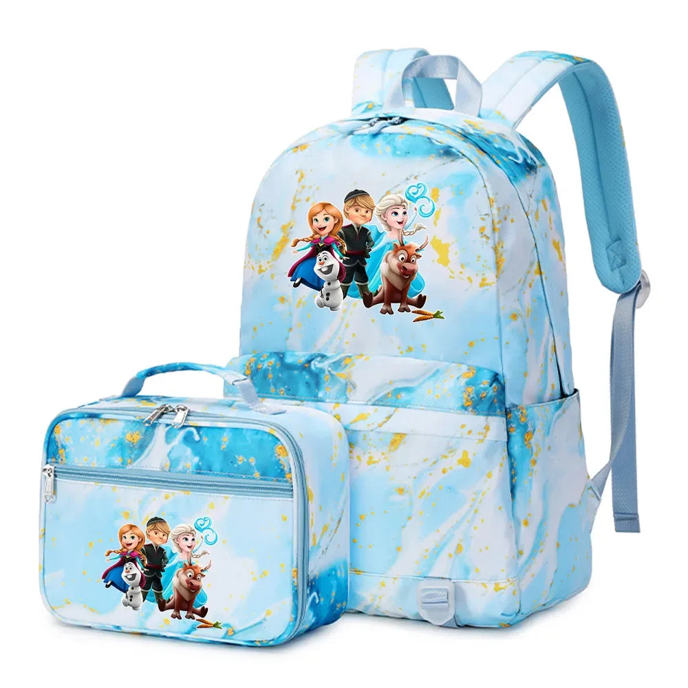 Frozen Alsa Princess Girls Boys Kids 2 pcs Backpack with Lunch Bag Rucksack Casual School Bags for Student Teenagers Women Sets