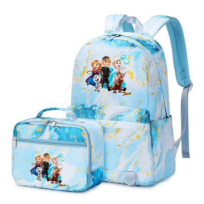 Frozen Alsa Princess Girls Boys Kids 2 pcs Backpack with Lunch Bag Rucksack Casual School Bags for Student Teenagers Women Sets