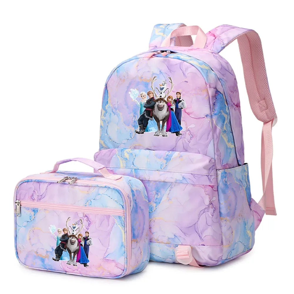 Frozen Alsa Princess Girls Boys Kids 2 pcs Backpack with Lunch Bag Rucksack Casual School Bags for Student Teenagers Women Sets