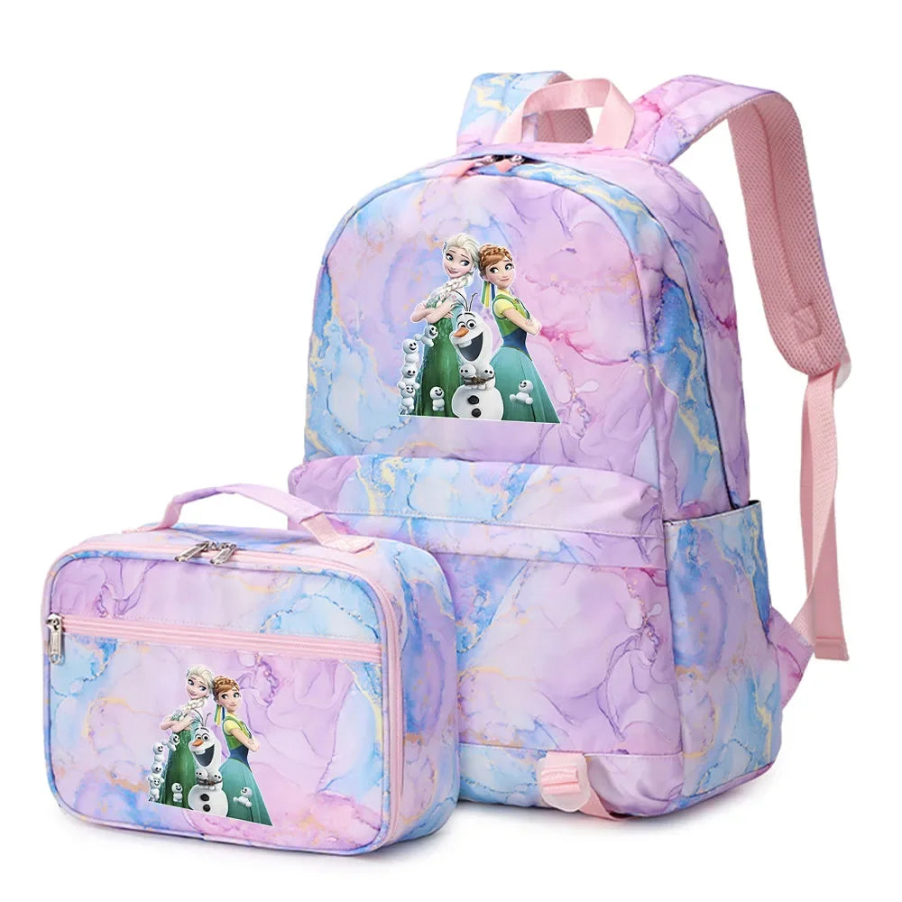 Frozen Alsa Princess Girls Boys Kids 2 pcs Backpack with Lunch Bag Rucksack Casual School Bags for Student Teenagers Women Sets