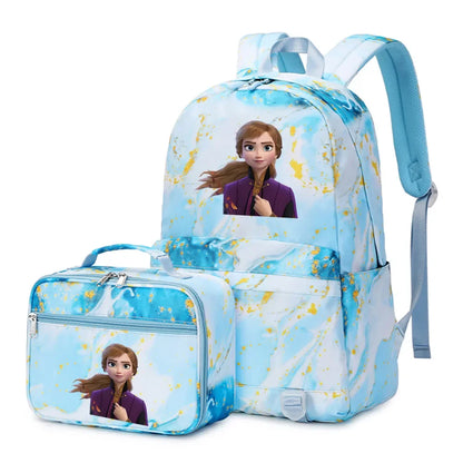 Frozen Alsa Princess Girls Boys Kids 2 pcs Backpack with Lunch Bag Rucksack Casual School Bags for Student Teenagers Women Sets