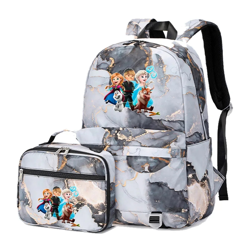 Frozen Alsa Princess Girls Boys Kids 2 pcs Backpack with Lunch Bag Rucksack Casual School Bags for Student Teenagers Women Sets