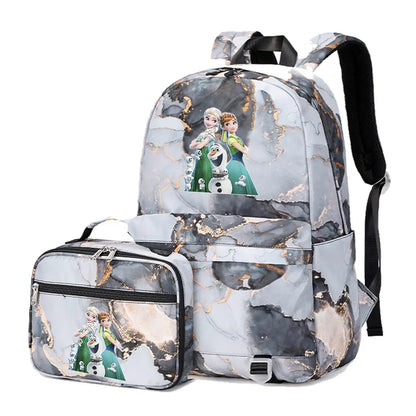 Frozen Alsa Princess Girls Boys Kids 2 pcs Backpack with Lunch Bag Rucksack Casual School Bags for Student Teenagers Women Sets