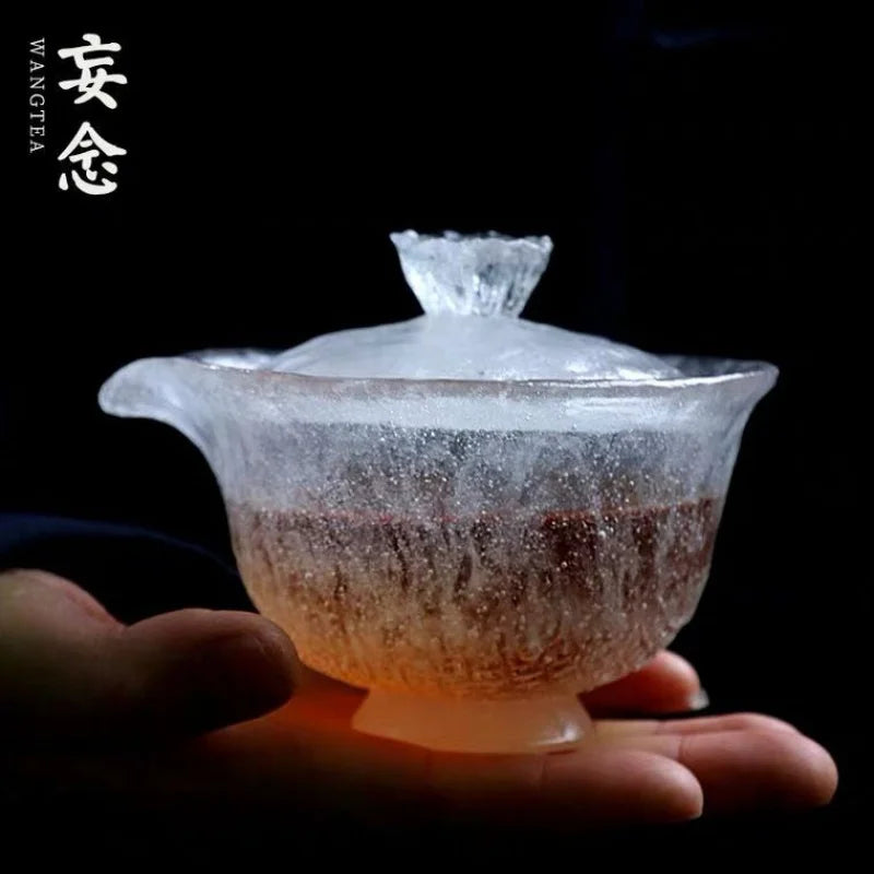 Frozen Clear Glass Burning Texture Tureen Feeling Glass Hand-Held Tea Bowl Tea Brewing Bowl