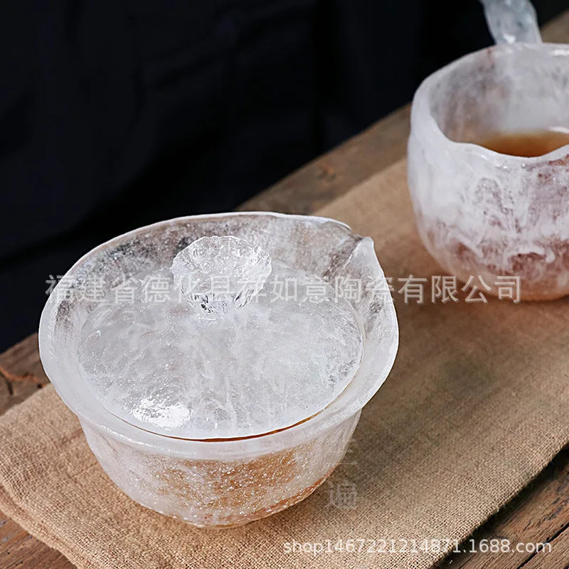 Frozen Clear Glass Burning Texture Tureen Feeling Glass Hand-Held Tea Bowl Tea Brewing Bowl