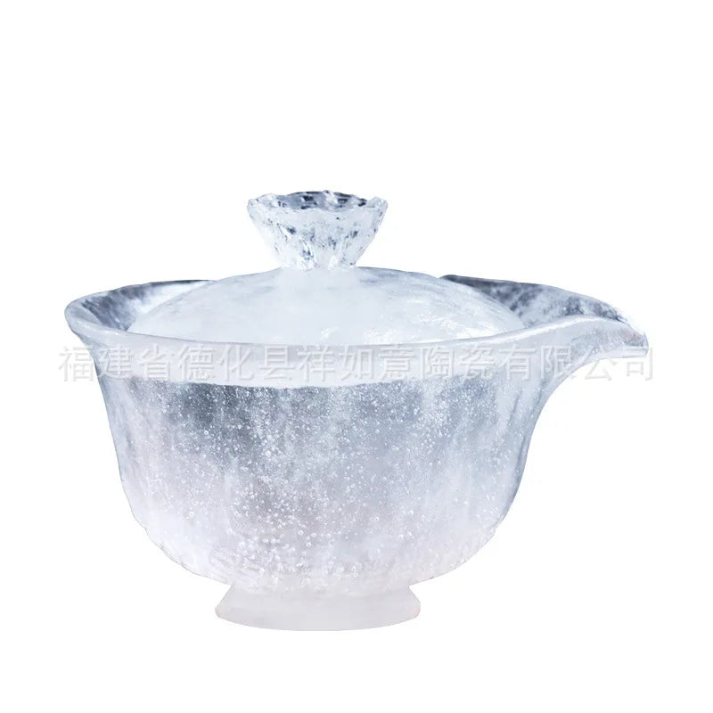 Frozen Clear Glass Burning Texture Tureen Feeling Glass Hand-Held Tea Bowl Tea Brewing Bowl