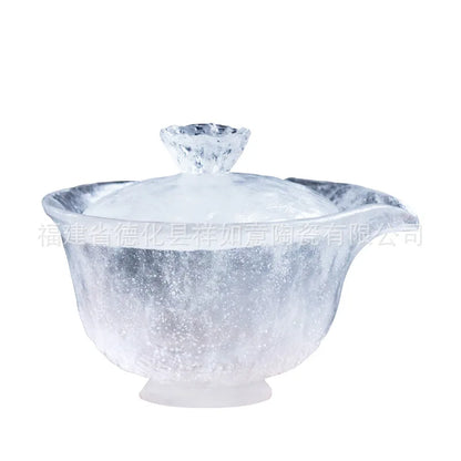 Frozen Clear Glass Burning Texture Tureen Feeling Glass Hand-Held Tea Bowl Tea Brewing Bowl