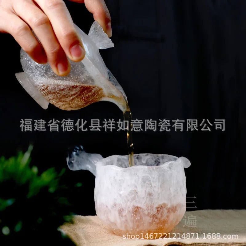 Frozen Clear Glass Burning Texture Tureen Feeling Glass Hand-Held Tea Bowl Tea Brewing Bowl