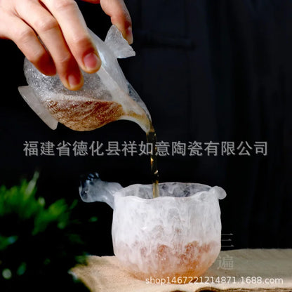 Frozen Clear Glass Burning Texture Tureen Feeling Glass Hand-Held Tea Bowl Tea Brewing Bowl