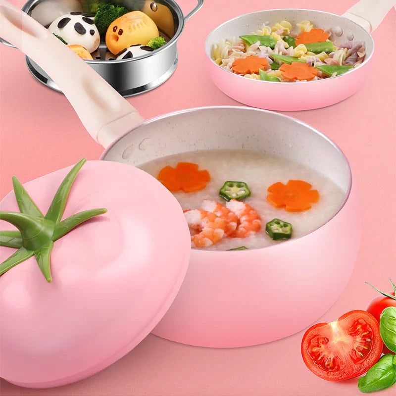 Fruit Tomato Shape Frying Pan Cooking Pot Saucepan Induction Cooker Aluminum Cookware Nonstick Home Kitchen Supplies