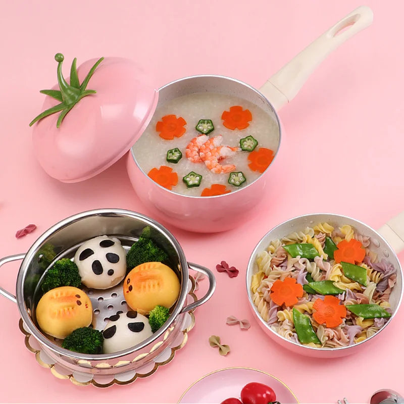 Fruit Tomato Shape Frying Pan Cooking Pot Saucepan Induction Cooker Aluminum Cookware Nonstick Home Kitchen Supplies