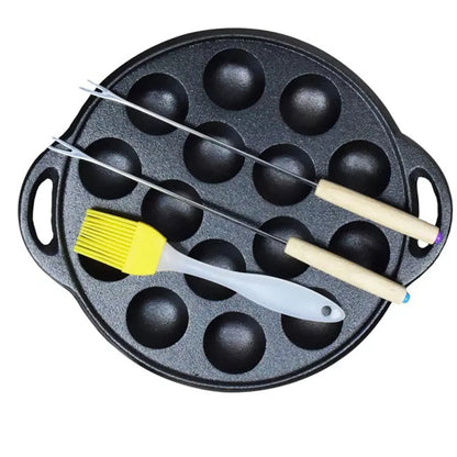 Frying Pan 15 Holes Restaurant Cast Iron Durable Takoyaki Easy Clean Cooking Kitchen Home Octopus Ball Meatball Pot Thickened
