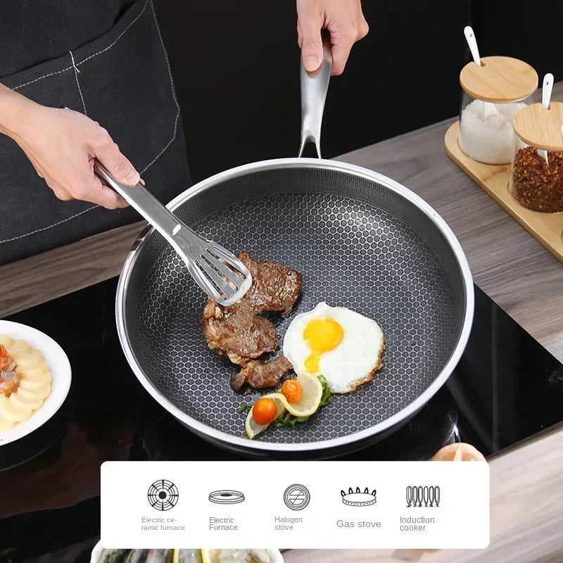 Frying Pan 304 Stainless Steel Kitchen Quality Nonstick Pan Cooking Fried Steak Pot Electromagnetic Furnace General