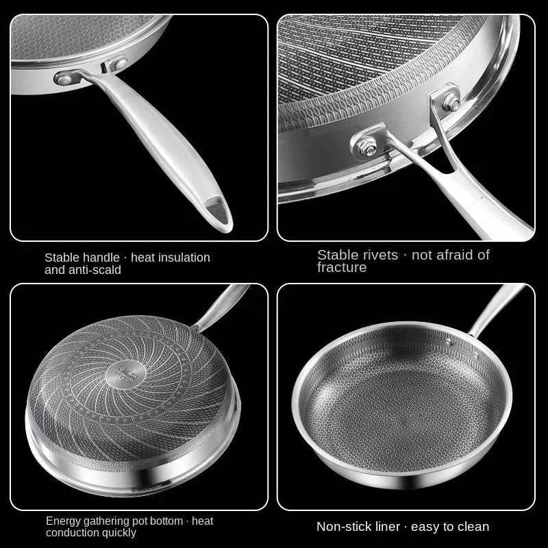 Frying Pan 304 Stainless Steel Kitchen Quality Nonstick Pan Cooking Fried Steak Pot Electromagnetic Furnace General