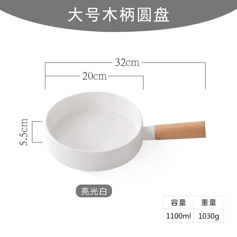 Frying Pan Creative Round Handle Pasta Dish Simple Household Dishes Dessert Plate Western Steak Cutlery Pots and Pans Cookware