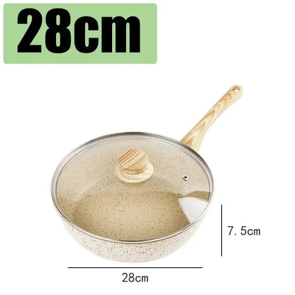 Frying Pan With Glass Lid Durable Non-stick Skillet Induction Cooker Wok Cooking Pot Cover Deep Fryer Pancake Kitchen Cookware