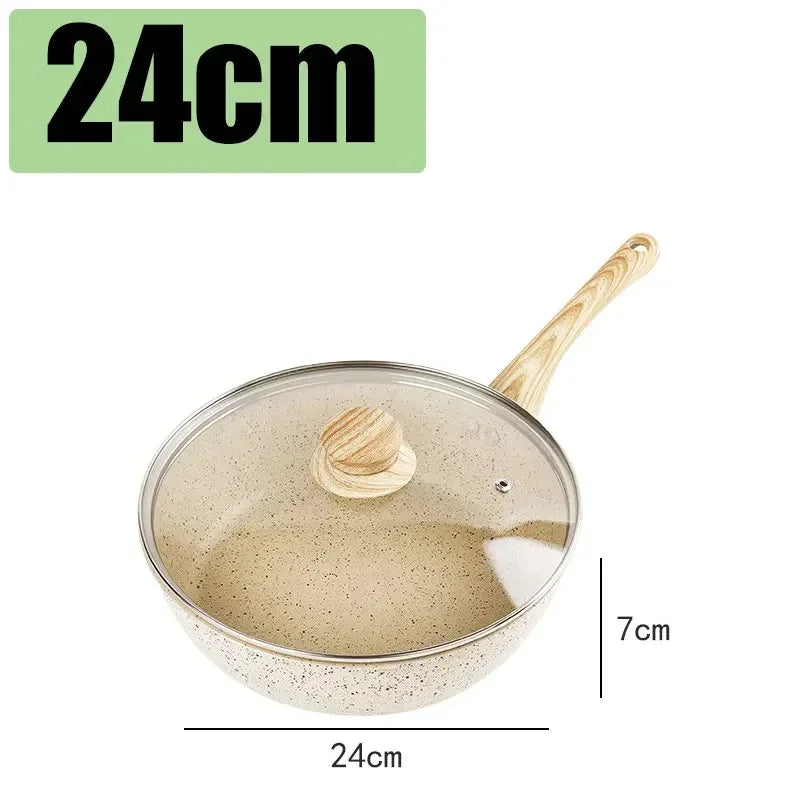 Frying Pan With Glass Lid Durable Non-stick Skillet Induction Cooker Wok Cooking Pot Cover Deep Fryer Pancake Kitchen Cookware