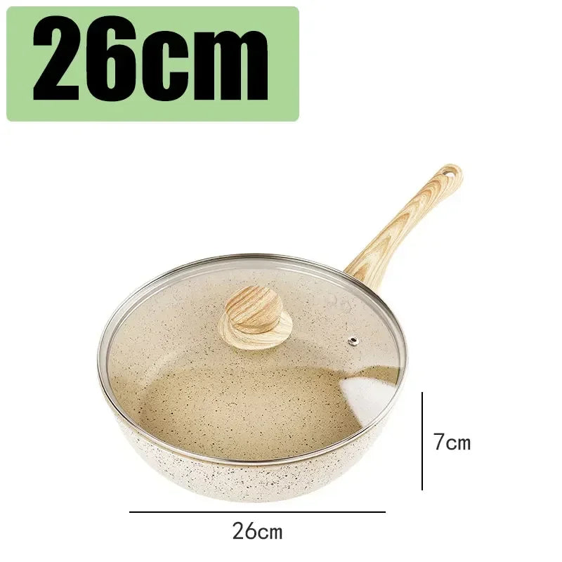 Frying Pan With Glass Lid Durable Non-stick Skillet Induction Cooker Wok Cooking Pot Cover Deep Fryer Pancake Kitchen Cookware