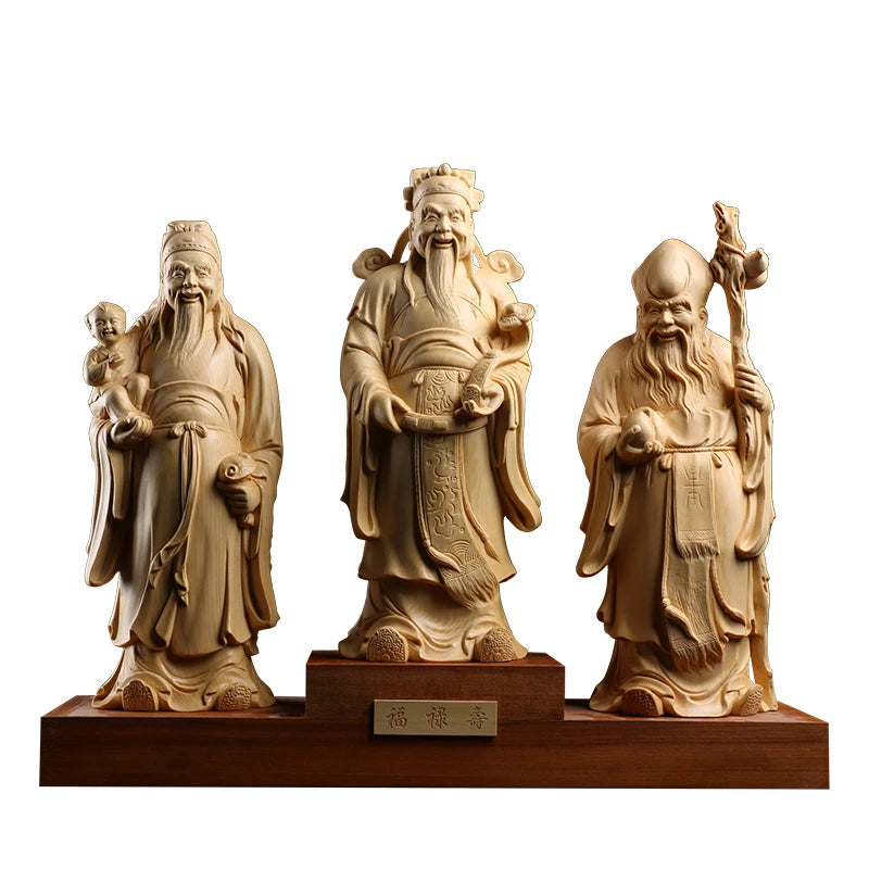 Fu Lu Shou Solid Wood Carving 3 Stars Gods  Home Decor