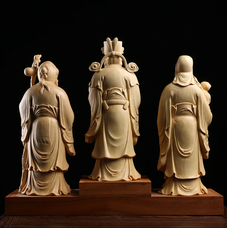 Fu Lu Shou Solid Wood Carving 3 Stars Gods  Home Decor